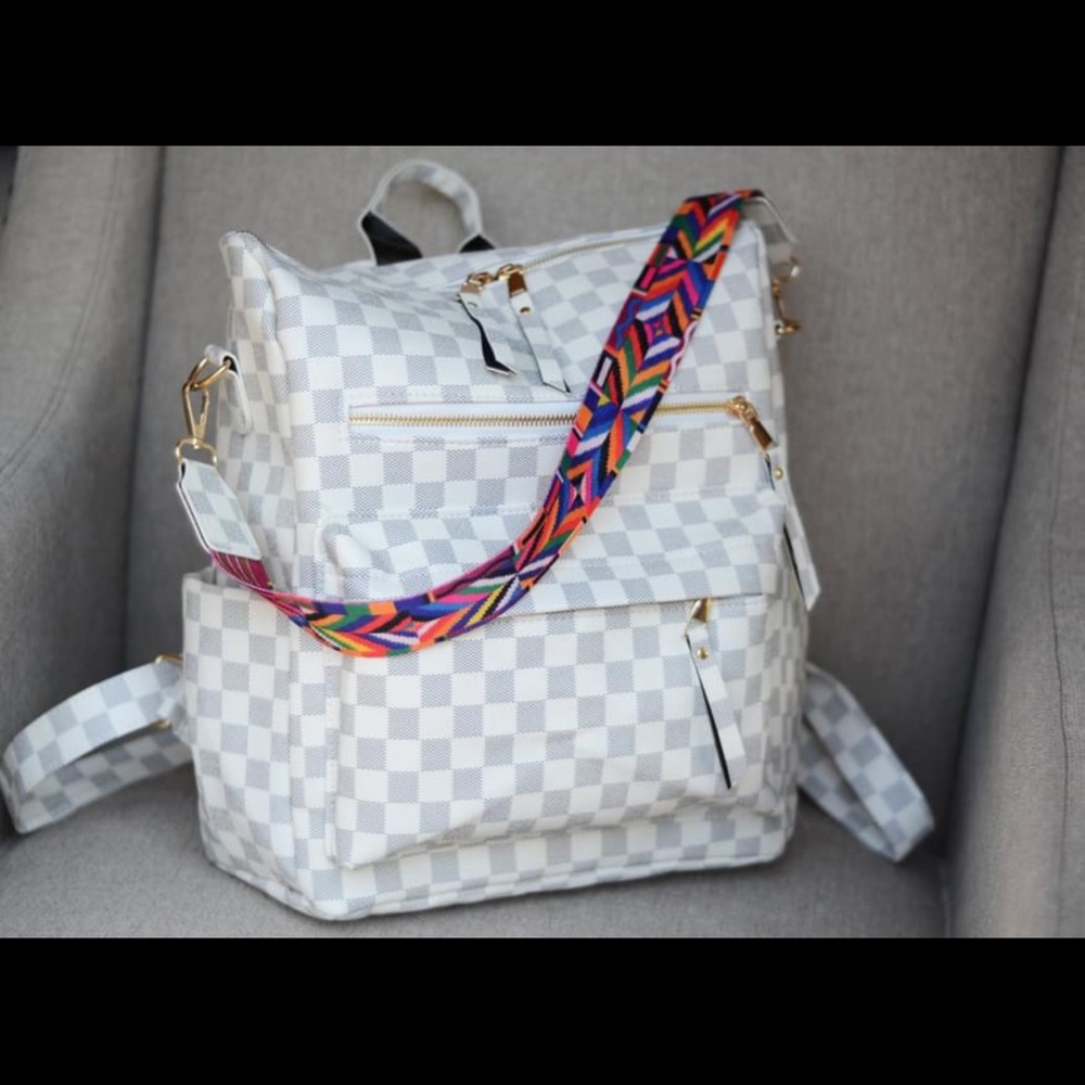 White checkered black with strap